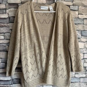 Alfred Dunner Tan Open-Front Cardigan